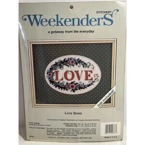 Vtg Weekenders Stichery Cross Stitch LOVE SIGNS Mat Yarn Michael LeClair Kit NEW